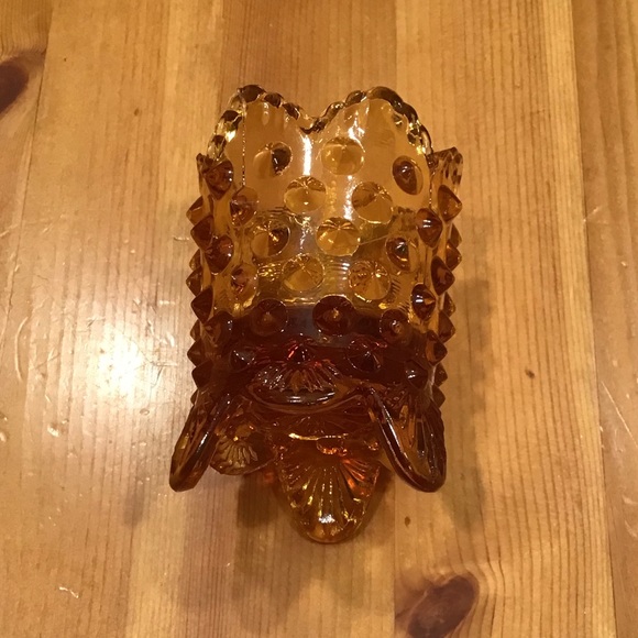 VINTAGE FENTON HOBNAIL AMBER GLASS TOOTHPICK HOLDER GLOWY - Picture 9 of 14